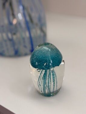 Teal Glass Jellyfish Art Paperweight - Unbranded